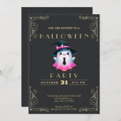 Schwarz-Gold-Rosa-Ghost-Halloween Einladung (Vorne/Hinten)
