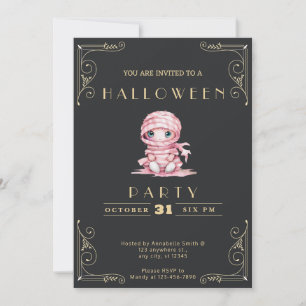 Schwarz-Gold-Rosa-Mummy-Halloween-Halbpappe Einladung