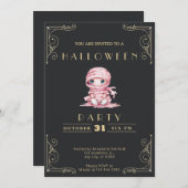Schwarz-Gold-Rosa-Mummy-Halloween-Halbpappe Einladung (Vorne/Hinten)