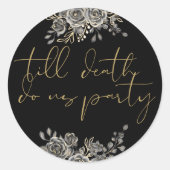 Schwarz-Gold-Rose Blumengotik-Gastgeschenk Hochzei Runder Aufkleber (Vorderseite)