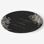 Schwarz-Gold-Rose Blumengotik Pappteller (Schrägansicht)