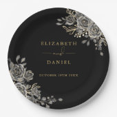 Schwarz-Gold-Rose Blumengotik Pappteller (Vorderseite)