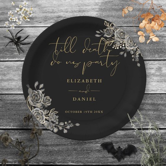 Schwarz-Gold-Rose Blumengotik Pappteller