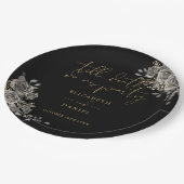 Schwarz-Gold-Rose Blumengotik Pappteller (Schrägansicht)