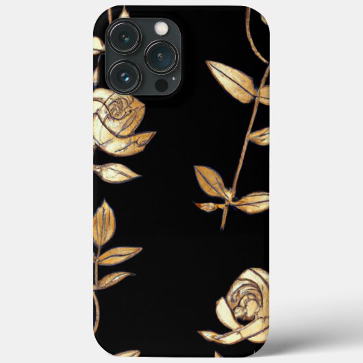 Schwarz-Gold-Rose-Blumenmuster Case-Mate iPhone Hülle (Rückseite)