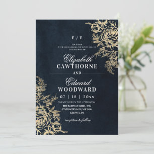 Schwarz & Gold⎮Rose Botanische Elegante Hochzeit Einladung