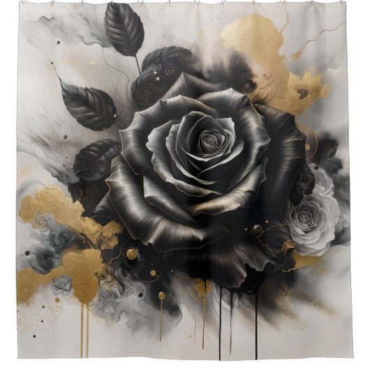 Schwarz-Gold-Rose Duschvorhang (Vorderseite)