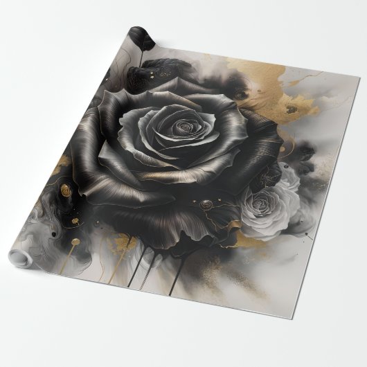 Schwarz-Gold-Rose Geschenkpapier (Ungerollt)