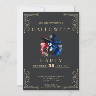 Schwarz & Gold-Rotzunge Halloween-Rock Einladung