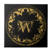 Schwarz-Gold-Rustikal-Vintages gestörtes Monogramm Fliese (Vorderseite)