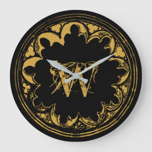 Schwarz-Gold-Rustikal-Vintages gestörtes Monogramm Große Wanduhr