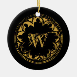 Schwarz-Gold-Rustikal-Vintages gestörtes Monogramm Keramik Ornament