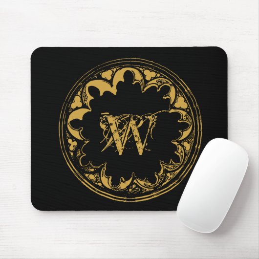 Schwarz-Gold-Rustikal-Vintages gestörtes Monogramm Mousepad (Mit Mouse)