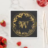 Schwarz-Gold-Rustikal-Vintages gestörtes Monogramm Serviette (Beispiel)