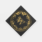 Schwarz-Gold-Rustikal-Vintages gestörtes Monogramm Serviette (Ecke)