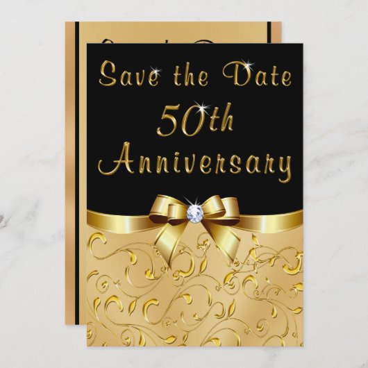 Schwarz, Gold Save the Date 50. Hochzeitstag Einladung (Vorne/Hinten)
