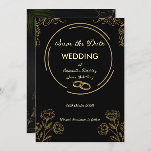 Schwarz/Gold-Save the Date-Karte Save The Date (Vorne/Hinten)