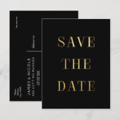 Schwarz & Gold SAVE THE DATE Moderne Typ Postkarte (Vorne/Hinten)