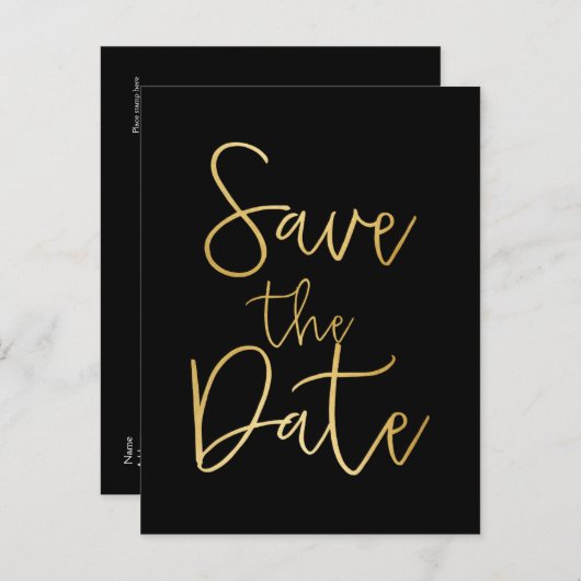 Schwarz/Gold SAVE THE DATE Skripttyp Postkarte (Vorne/Hinten)