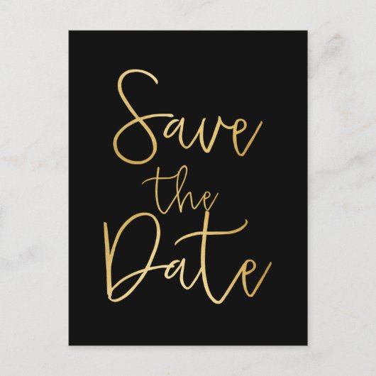 Schwarz/Gold SAVE THE DATE Skripttyp Postkarte (Vorderseite)