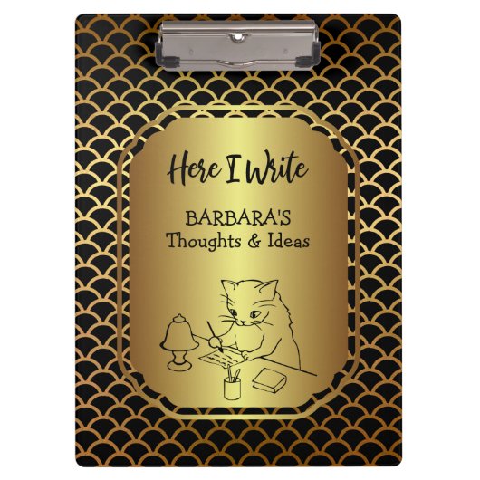 Schwarz-Gold-Scallop-Muster Schreibideen Klemmbrett (Vorderseite)