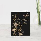 Schwarz, Gold Schmetterling Floral Danke Note Card (Vorderseite)