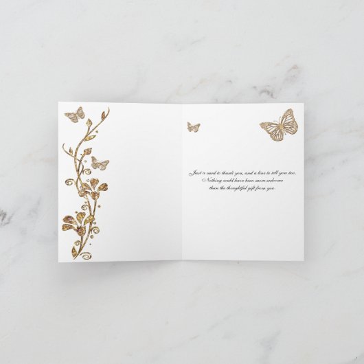 Schwarz, Gold Schmetterling Floral Danke Note Card (Innenseite)