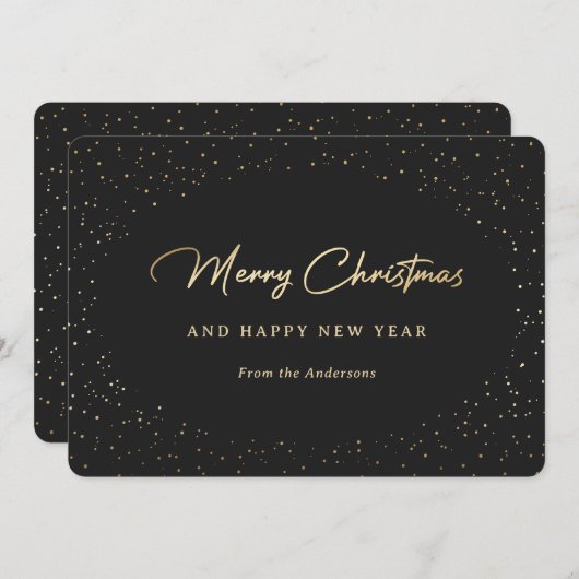 Schwarz-Gold-Schnee Feiertagskarte (Vorne/Hinten)
