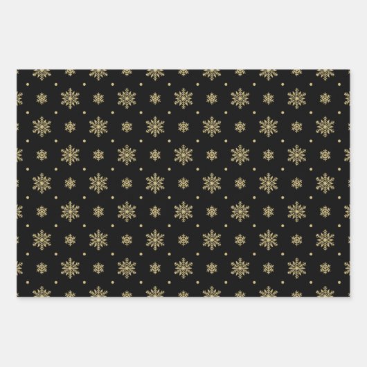 Schwarz-Gold-Schneeflocken-Muster Geschenkpapier Set (Vorderseite 2)