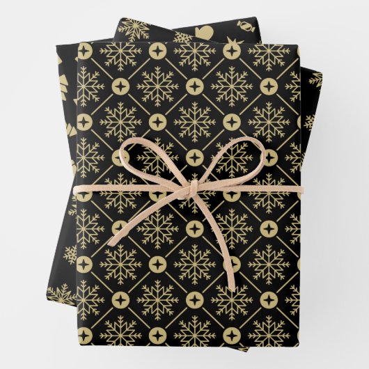 Schwarz-Gold-Schneeflocken-Muster Geschenkpapier Set (Beispiel)