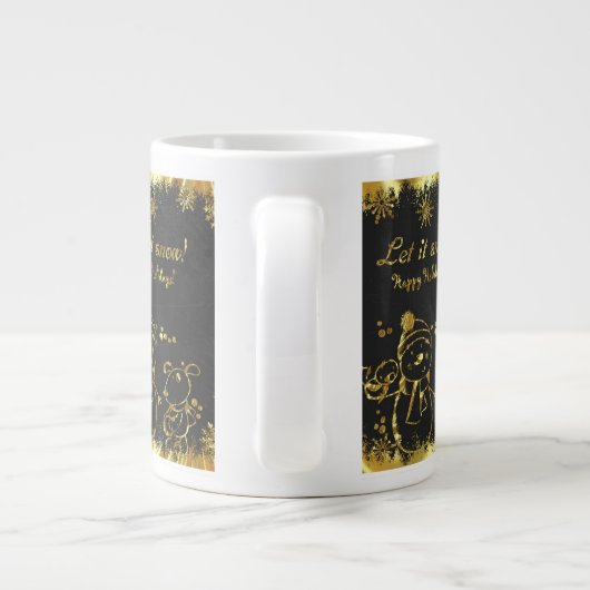 Schwarz-Gold-Schneemann-Illustration-Let it Snow Jumbo-Tasse (Rückseite)