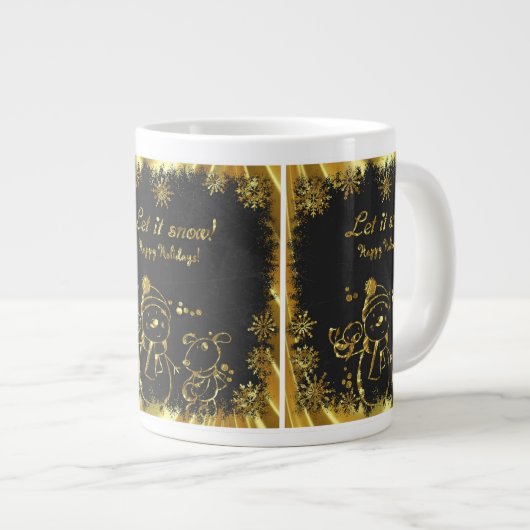 Schwarz-Gold-Schneemann-Illustration-Let it Snow Jumbo-Tasse (Vorderseite Rechts)