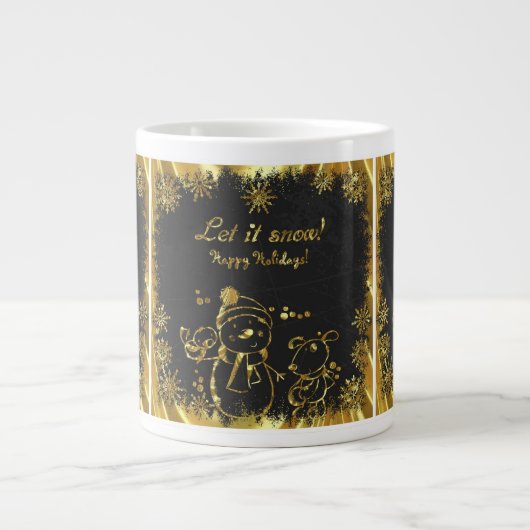 Schwarz-Gold-Schneemann-Illustration-Let it Snow Jumbo-Tasse (Vorderseite)