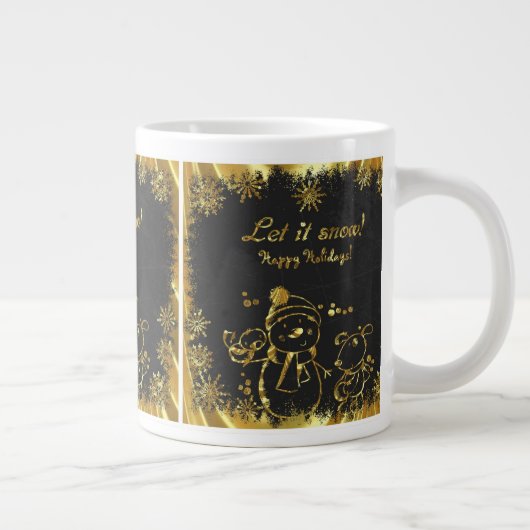 Schwarz-Gold-Schneemann-Illustration-Let it Snow Jumbo-Tasse (Rechts)