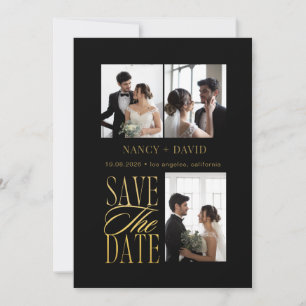 Schwarz Gold Schrift 3 Foto Collage Hochzeit Save The Date