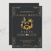 Schwarz-Gold-Schwarz-Kürbis-Halloween Einladung (Vorne/Hinten)