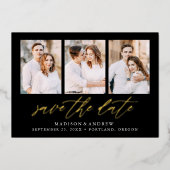 Schwarz-Gold-Script-3-Foto Save the Date Folieneinladung (Vorderseite)