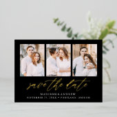 Schwarz-Gold-Script-3-Foto Save the Date Folieneinladung (Stehend vorne)