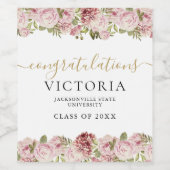 Schwarz-Gold-Script-Abschluss für Rose mit Blumenm Weinetikett (Einzelnes Label)