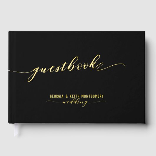 Schwarz-Gold-Script-Elegante Hochzeit 2 Gästebuch (Vorderseite)