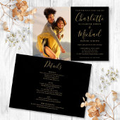 Schwarz-Gold-Script-Foto-Hochzeit Einladung