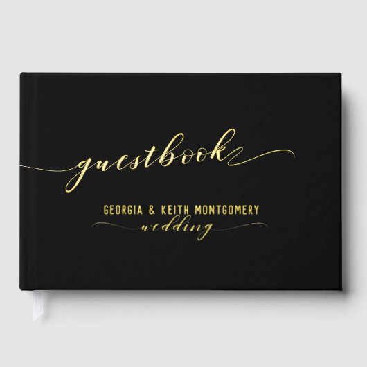 Schwarz-Gold-Script-Hochzeit Gästebuch (Vorderseite)