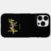 Schwarz-Gold-Script-Monogramm Case-Mate iPhone Hülle (Rückseite (Horizontal))