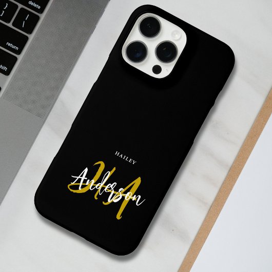 Schwarz-Gold-Script-Monogramm Case-Mate iPhone Hülle