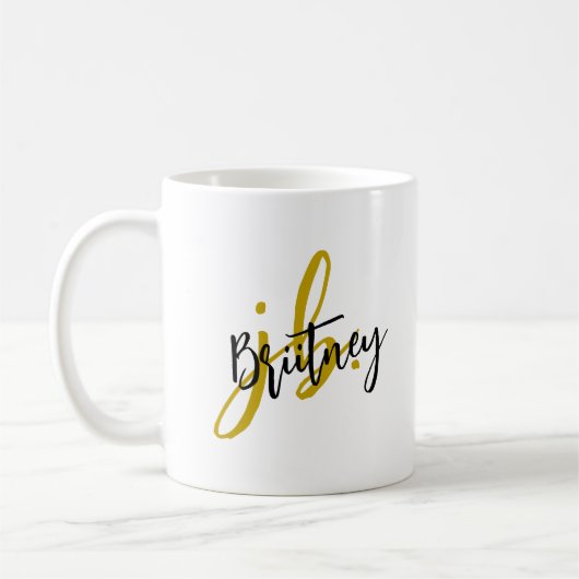 Schwarz-Gold-Script-Monogramm Kaffeetasse (Links)