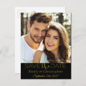 Schwarz-Gold-Script-Save the Date-Fotokarte Ankündigungspostkarte (Vorne/Hinten)