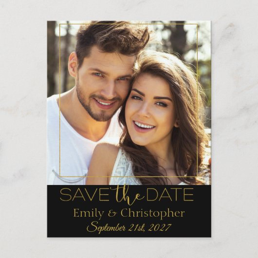 Schwarz-Gold-Script-Save the Date-Fotokarte Ankündigungspostkarte (Vorderseite)