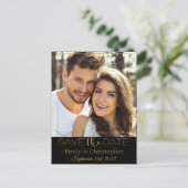 Schwarz-Gold-Script-Save the Date-Fotokarte Ankündigungspostkarte (Stehend Vorderseite)