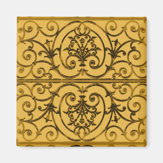 Schwarz-Gold-Scrollwork-Muster Magnet (Vorne)