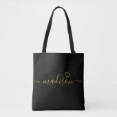 Schwarz-Gold-Signatur-Script-Bridesmaid-Geschenk Tasche (Vorderseite)